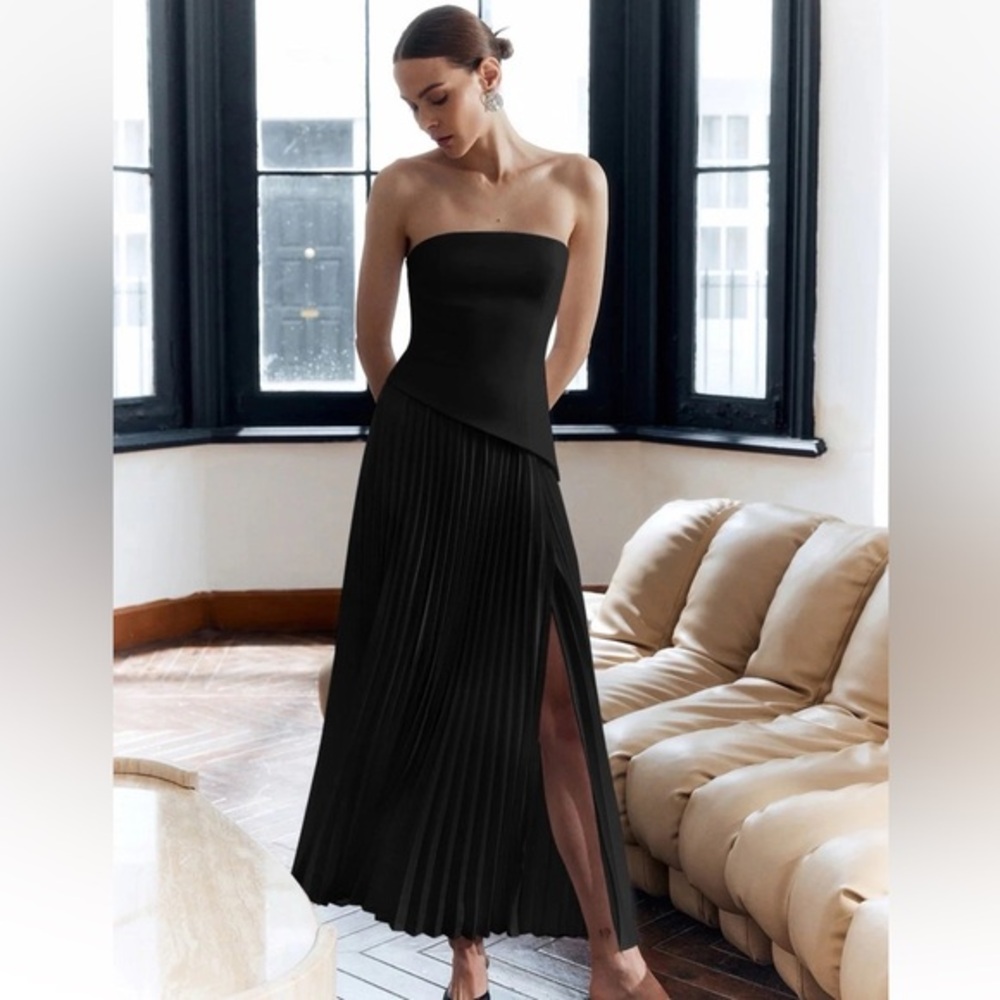 Black pleated classic dress commense XL Ci2